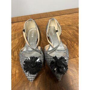 J. Crew Women’s 8 Black White Plaid Pointy Audrey Sadie Cross Strap Flats Shoes